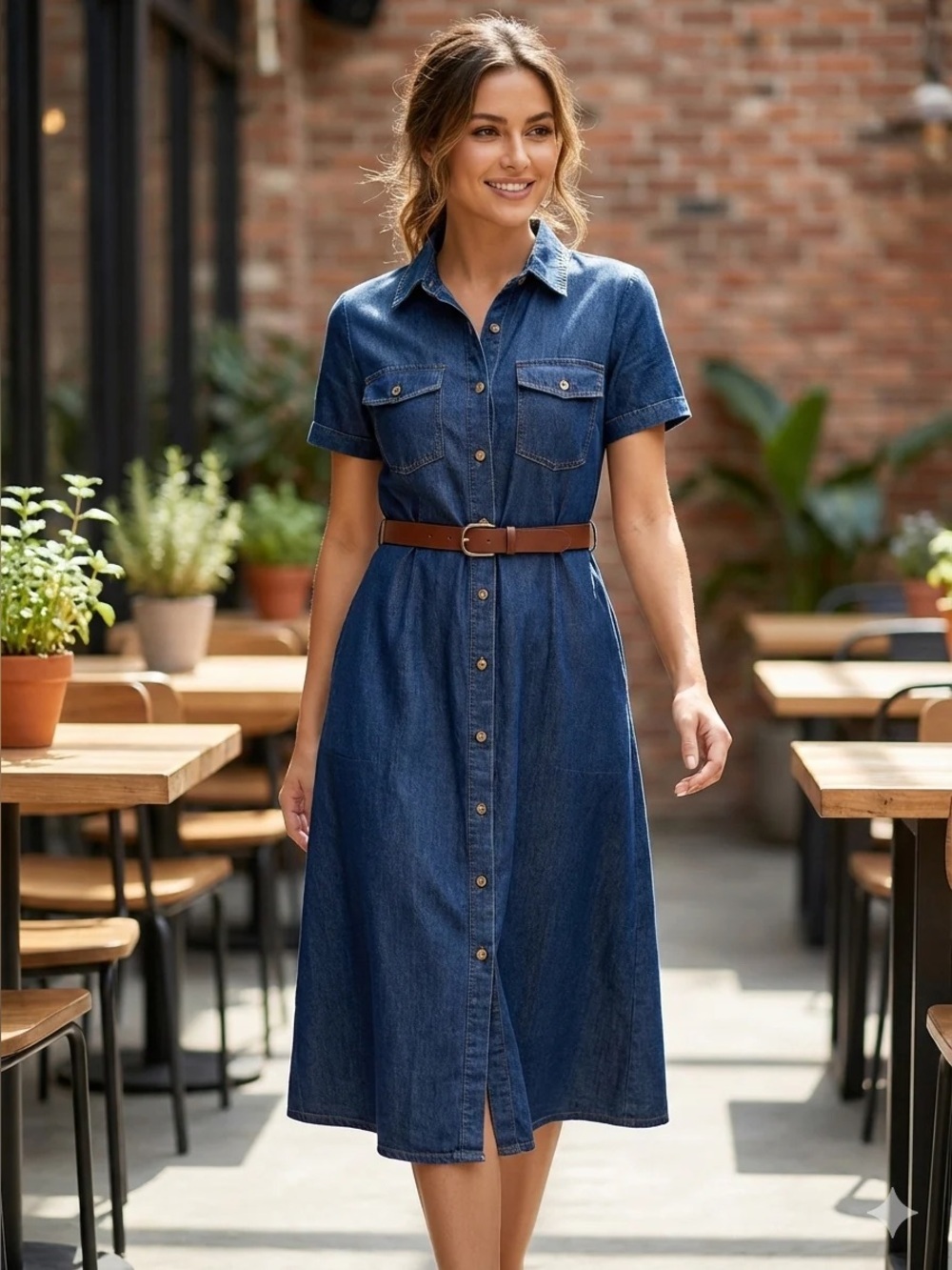 chambray boutique maxi-length dress with a braided belt by Mine size sm/med NWT